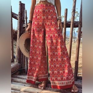 Red Boho Print Wide Leg Pants*